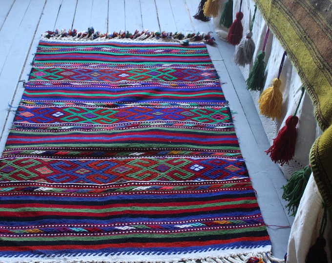 2'7"x4'2" Vintage Striped Bohemian Style Kilim,Ethnic Kilim,Tribal Kilim Rug,Handwoven Wool Kilim,Kelim