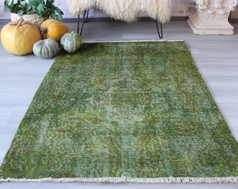 Small green rug, vintage green rug, ethnic green rug, bohemian green  rug, ethnic area rug / B-1299 /3'8"X5'4"