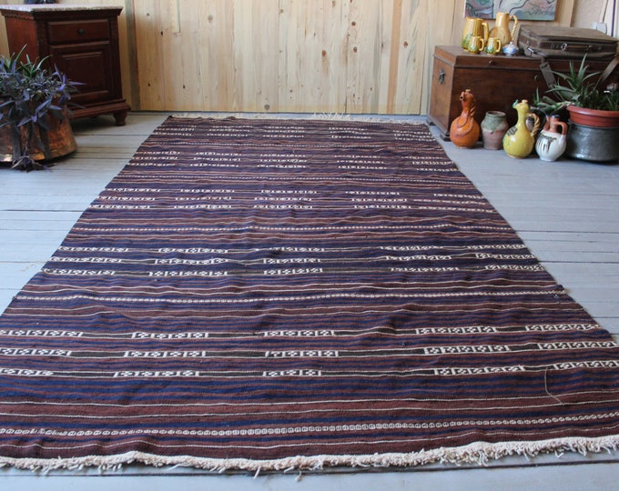 5'4"X9'8"ft Vintage Dark Blue Kilim, Turkish Handwoven Wool Kilim Rug, Ethnic Bohemian Kilim