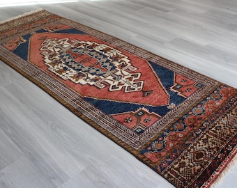 Red-Blue Rug Runner, Traditional Rug Runner, Vintage Anatolian Rug Runner / B-1853 / 2'7''x7'9''