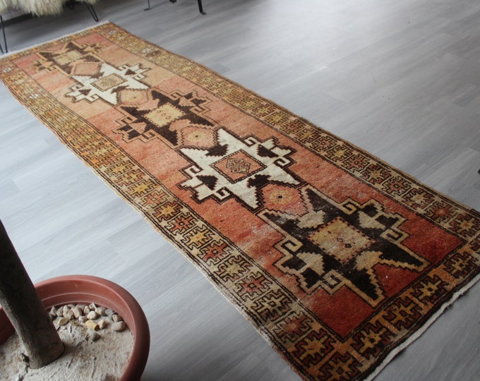 Vintage Rug Runner, Vintage KARS Rug Runner, Ethnic Star Design Runner, Bohemian Rug Runner, Anatolian Rug Runner, Turkish  Runner / B-948