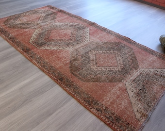 3'8"x7'7" feet , Vintage Rug Runner , Wide Rug Runner, Turkish handwoven rug runner, anatolian low piled rug runner / B-1316 /
