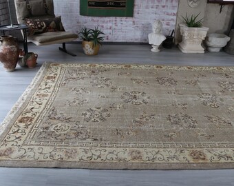 Large Pale Rug, 7'x10'5",  Vintage OUSHAK Rug, Mute Handwoven Wool Livingroom  Rug / B- 680