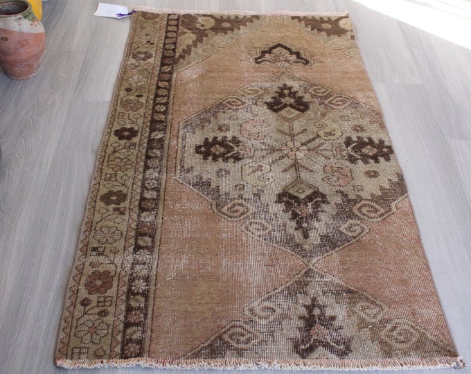 Vintage Oushak Rug, Small Beige Rug