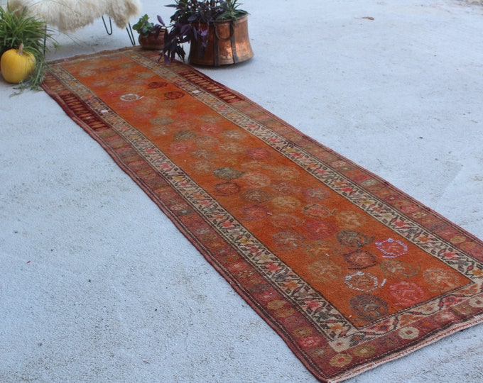 3'3"x13'5" ft  RUNNER Vintage Oushak Rug Runner, Turkish Rug Runner, Ethnic Rug Runner, Anatolian Rug Runner, Hallway Carpet