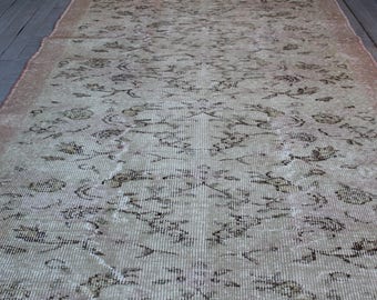 5'8"x9'4' FREE SHIPPING  Vintage rose design Ivory-Powder Pink Oushak Carpet,Turkish Handwoven Wool Rug