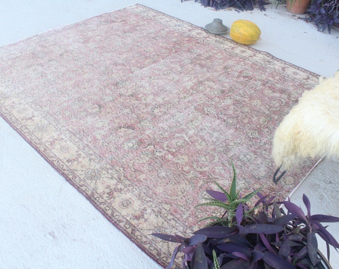 6'5"x8'2" ft  Vintage Rug, Vintage Oushak Rug, Turkish Area Rug, Large Area Rug, Low Piled Rug, Anatolian Rug, Bohemian Rug, Ethnic Rug