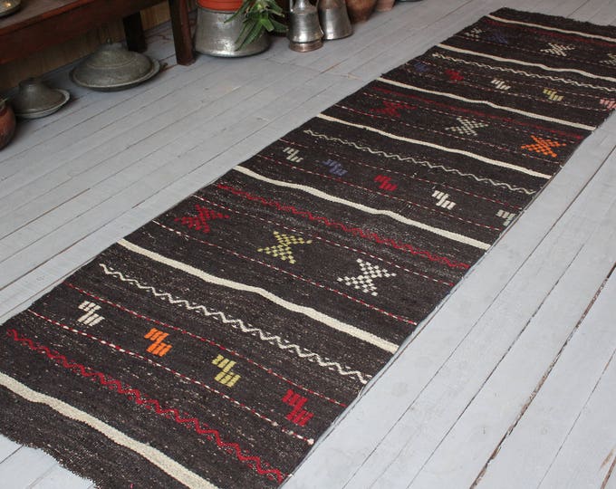 2'6"x9'2" Bohemian RUNNER, Ethnic Handwoven Wool Kilim Runner Rug,Hallway Runner