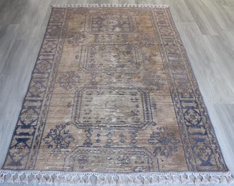 Vintage  Pale  Rug , Vintage Oushak Rug, Entry Rug / B-1842 / 4'2''x6'7''