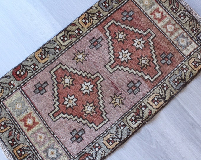 Small Ethnic Rug, Handwoven Door Mat, Vintage Door Mat, Ethnic Bathroom Rug, Vintage Bathroom Rug / B-1438 / 1'9"X3'5"