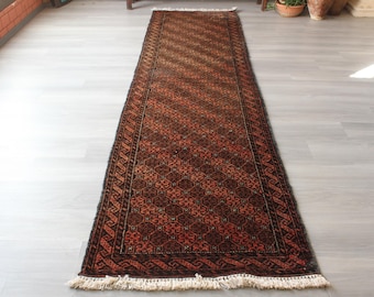 Turkoman Runner ; Bohemian Rug Runner, Handwoven Wool Rug Runner / B-1837 / 3'x11'4''