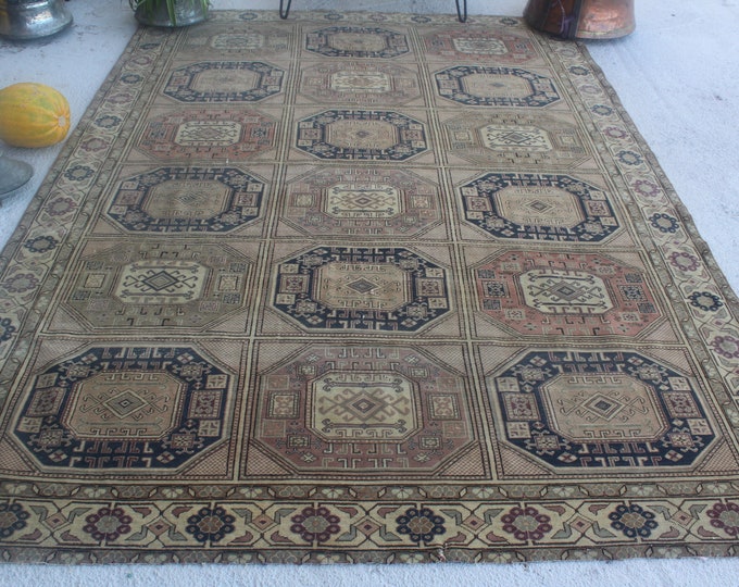 6'3"x9'2" ft Vintage Rug, Large Oushak Rug, Vintage Oushak Rug, Large Turkish Rug, Turkish Area Rug, Beige-Blue Area Rug, Special Rug