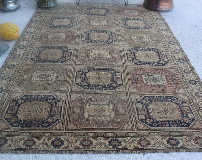 6'3"x9'2" ft Vintage Rug, Large Oushak Rug, Vintage Oushak Rug, Large Turkish Rug, Turkish Area Rug, Beige-Blue Area Rug, Special Rug