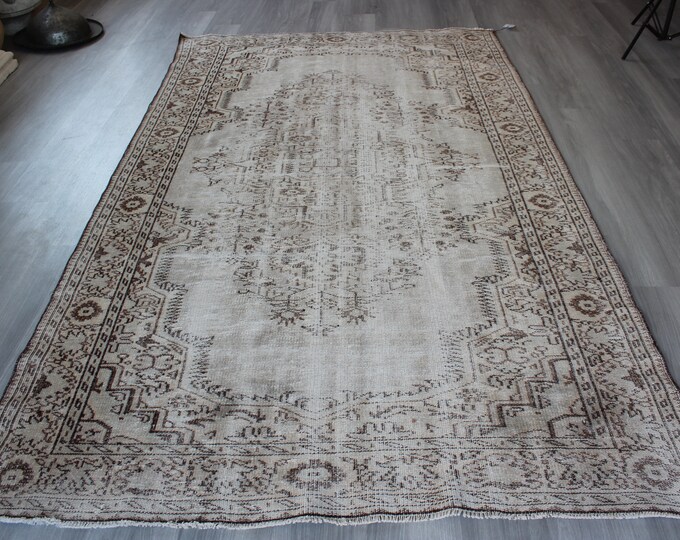 Beige Area Rug, Beige Oushak Rug, Vintage Oushak Rug, Vintage Turkish Rug, Large Area Rug, Livingroom Rug / B-1377