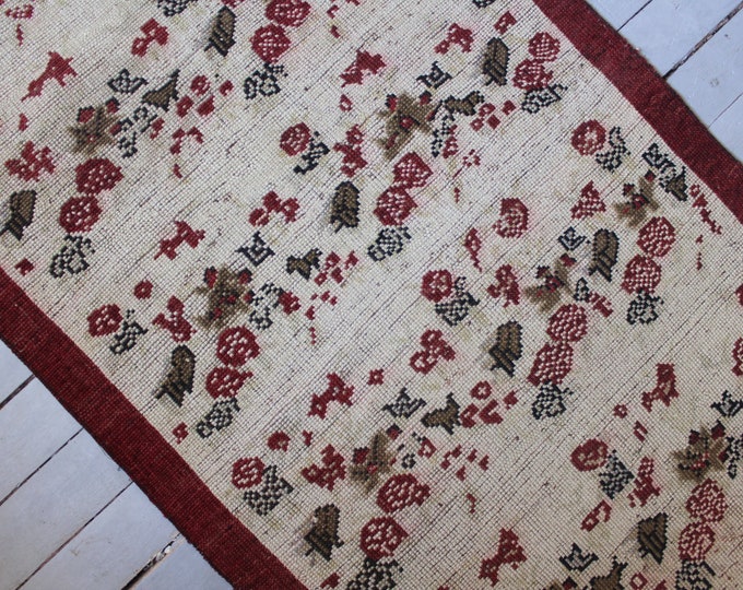 2'9"x4'9" ft  Vintage Oushak Rug, Vintage Floral Rug, Ethnic Turkish Rug, Beige-Red Anatolian Rug