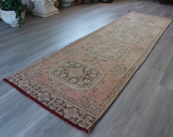 3'x11' ft Oushak Rug Runner, Vintage Rug Runner, Ethnic Rug Runner, Low Piled Rug Runner, Bohemian Rug Runner, Decorative Rug Runner