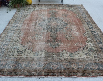 6'7"x10'2" ft  Vintage Anatolian Rug, Large Area Rug, Large Kayseri Rug, Large Turkish Rug, Distressed Area Rug, Low Piled Turkish Rug