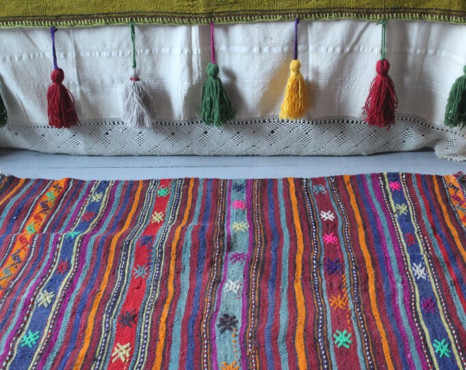 3'3"x3'7" Striped Bohemian Kilim Rug, Vintage Handwoven Wool Kilim,Ethnic Kilim,Tribal Kilim,Boho Style Kilim