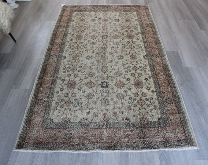 4'x7' Beige Rug, Vintage Turkish Rug, Floral Oushak Rug , Vintage Beige Rug / B-1674 / 4'1"x7'4"