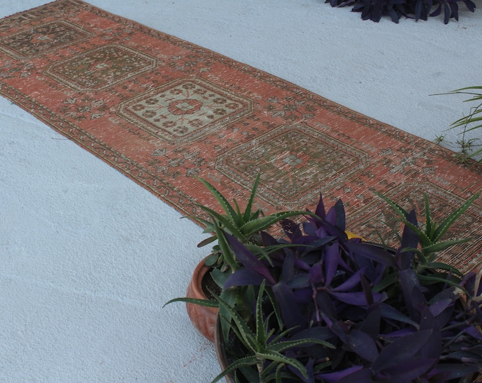 2'9"x10'5" ft  Vintage Rug Runner, Anatolian Rug Runner, Turkish Rug Runner, Bohemian Rug Runner, Ethnic Rug Runner, Vintage Peachy Runner