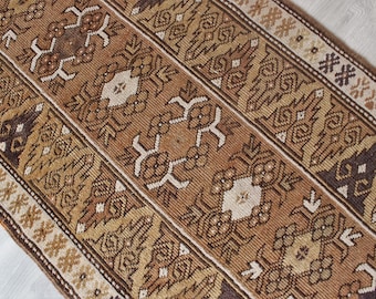 Ethnic Runner, Brown Handwoven Runner, 2'4"x8'8" Runner,  Natural Wool Runner , Ethnic Brown Rug  Runner  / C-4901