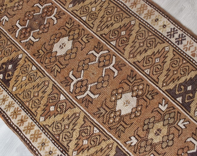 Ethnic Runner, Brown Handwoven Runner, 2'4"x8'8" Runner,  Natural Wool Runner , Ethnic Brown Rug  Runner  / C-4901