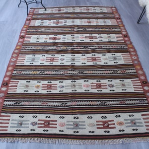 4'4"x7'5" ft Vintage Kilim Rug, Ethnic Area Kilim, Vintage Turkish Kilim,  Anatolian Kilim, Turkish Wool Kilim, Bohemian Kilim Rug