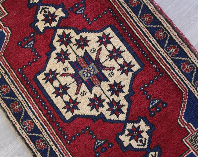 Oriental Rug Door Mat, Vintage Rug Door Mat , Ethnic Door Mat, Bohemian Door Mat / B-1529 / 2'x4'1"