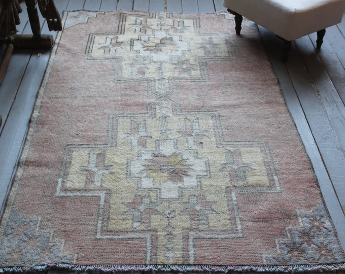 3'5"x5'4" ft  Vintage Anatolian Rug, Vintage Distressed Low Piled Turkish Rug, Ethnic Bohemian Rug