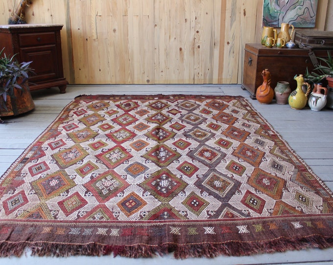 5'6"x7'4" ft Vintage Jijim Kilim, Handwoven Ethnic Kilim Rug ,Vintage Turkish Kilim Rug