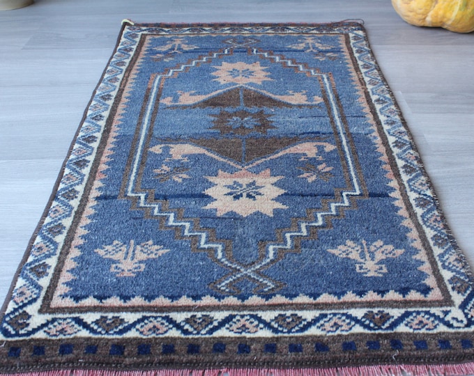 Ethnic Bathroom Rug ,Wool Door Mat, Ethnic Small Rug, Rug Door Mat, Small Vintage Rug , Small YAGCIBEDIR Rug / B-1444 /  1'5"x2'8"