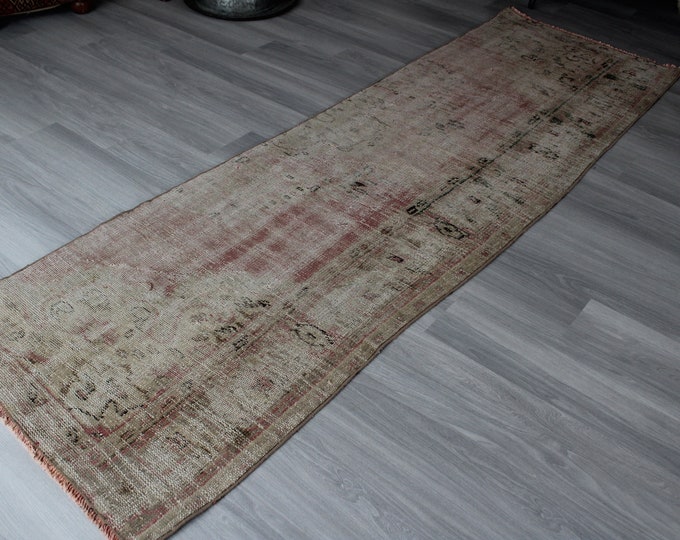 2'7"x9'1" ft  Vintage Oushak Rug Runner, Vintage Distressed Runner, Vintage Rug Runner, Turkish Rug Runner, Low Piled Rug Runner