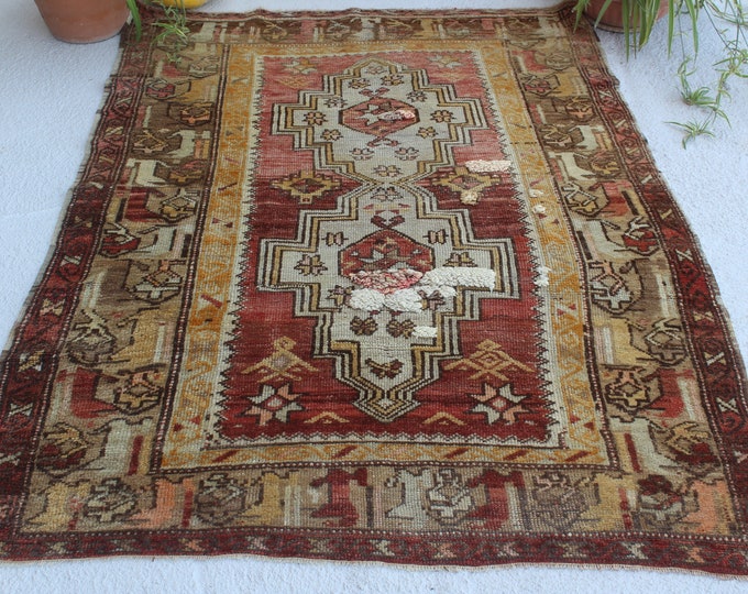 4'2"x5'6"  Vintage Rug, Vintage Anatolian Rug, Vintage BOR Rug, Ethnic Rug, Bohemian Rug, Special Turkish Rug, Decorative Area Rug