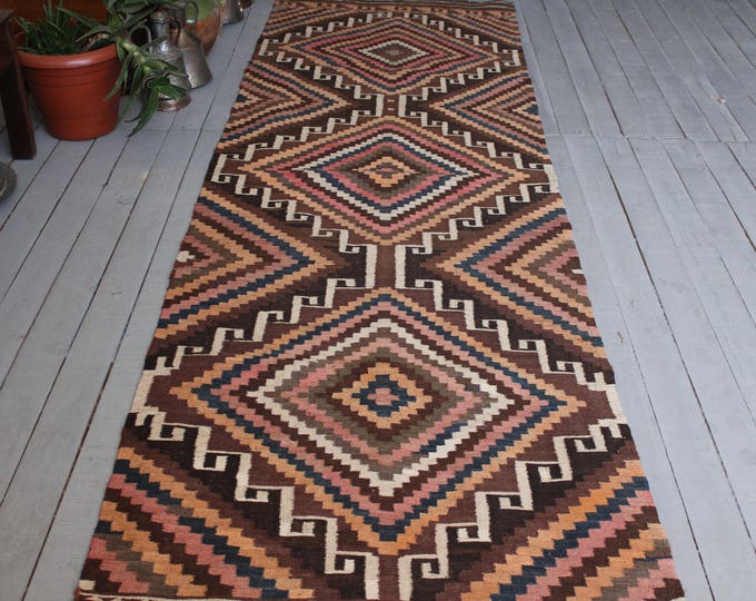 3'x10' Vintage Turkish  Kilim Runner,Vintage Bohemian Kilim Runner