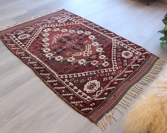 Antique KIZBERGAMA - BALIKESIR  Rug ,Small Ethnic Rug, Vintage Rug, Handwoven Red Rug, Antique  Anatolian Rug / 3'2"x4'6" / B-1233