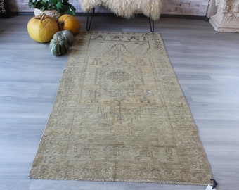 3'3"x6'8" ft Vintage golden beige rug, ethnic anatolian rug, handwoven beige rug, small ethnic rug,oriental wool rug  / B-1293
