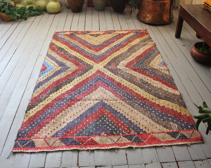 3'8"x5'6" Bohemian Jijim Kilim Rug,Bohemian Ethnic Tribal Oriental Kilim Carpet Rug
