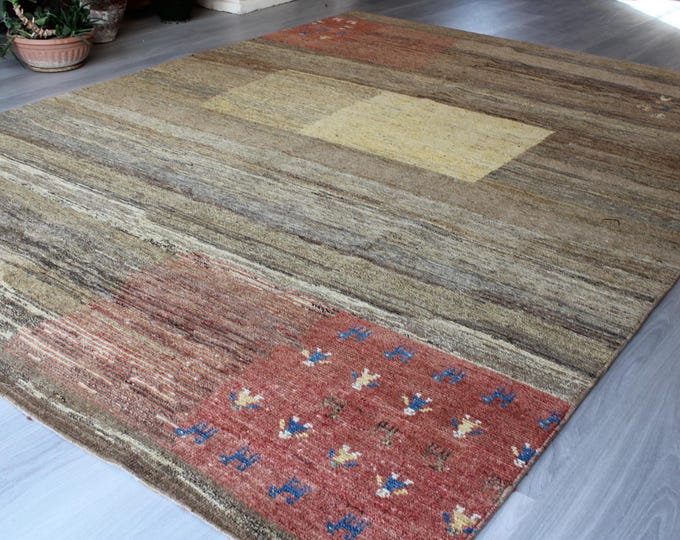 Sandy Beige, Brown and tobacco color rug, Piled Gabbe Rug / B-1852 / 6'6''x9'2'' inches