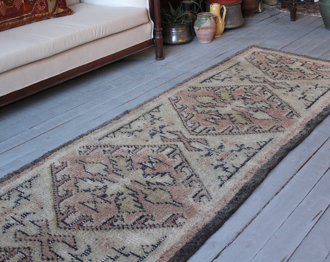 2'9"x9'5" RUNNER, Vintage Handwoven Turkish Wool Ru Runner,Ethnic Hallway Carpet,Bohemian Rug Runner