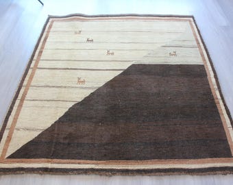 Dark Brown-Ivy Gabbe Rug, Ethnic Handwoven Rug / B-1862 / 5'5''x5'