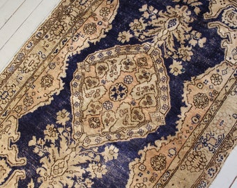 3'9"x6'5" Vintage Oushak Rug ,  Blue Medallion Rug,  Handwoven Wool Rug, Beige- Blue Oushak Rug/ B-102