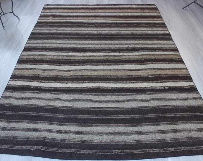 Large Striped Wool Rug, Bohemian Wool Kilim Rug / N-1967 / 6'2''x8'8''