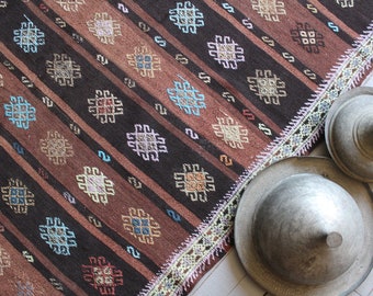 6'x11' ft  Vintage Turkish Kilim, Handwoven Jijim Kilim, Ethnic Kilim,Bohemian Wool Kilim Rug, Striped Modern Kilim Rug