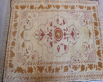 Small Beige Rug, EthnicBeige Rug, Vintage Oushak Rug, 3'4"x3'8" feet , Small Area Rug, Handwoven Beige Rug, Bohemian Rug / B-1221