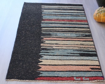 Small Gabbe Rug, Blue Gabbe Rug,  Blue Modern Rug, Vintage Gabbe Rug  / B-1600 / 2'5"x3'7"