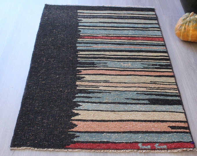 Small Gabbe Rug, Blue Gabbe Rug,  Blue Modern Rug, Vintage Gabbe Rug  / B-1600 / 2'5"x3'7"