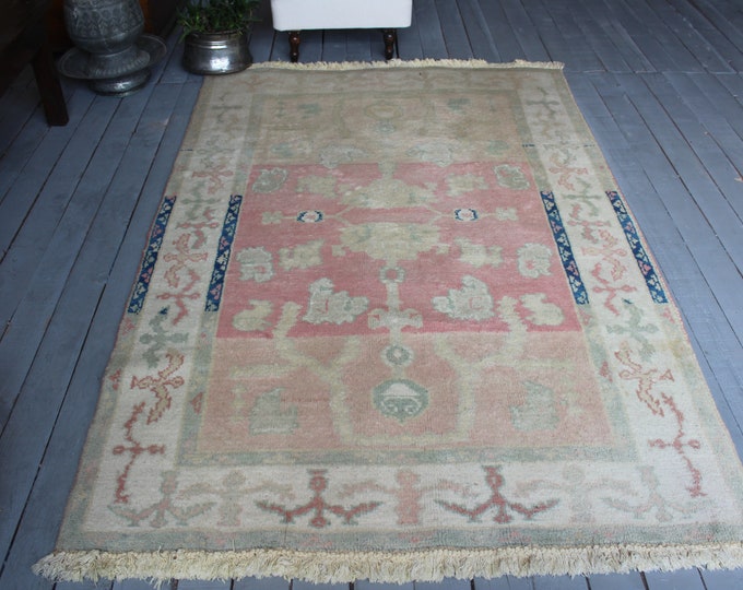 4'x6'  Vintage Ombre OUSHAK Rug, Turkish Pale Coloured Oushak Rug, Ethnic Bohemian Rug