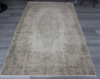 3'3"x5'5" ft  Vintage Oushak Rug, Vintage Turkish Rug, Beige Oushak Rug, Beige Anatolian Rug, Beige  entry rug