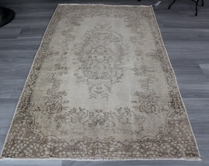 3'3"x5'5" ft  Vintage Oushak Rug, Vintage Turkish Rug, Beige Oushak Rug, Beige Anatolian Rug, Beige  entry rug