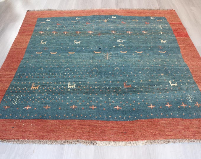 Red Wool Rug, Bohemian Gabbe Rug, Modern Red  Rug , Handwoven Wool Rug / B-1866